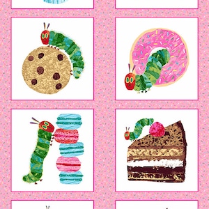 Caterpillar Bake Shop: The Very Hungry Caterpillar - 24" roze paneel - By Andover Fabrics - Verkocht per panel - op voorraad en verzonden vandaag