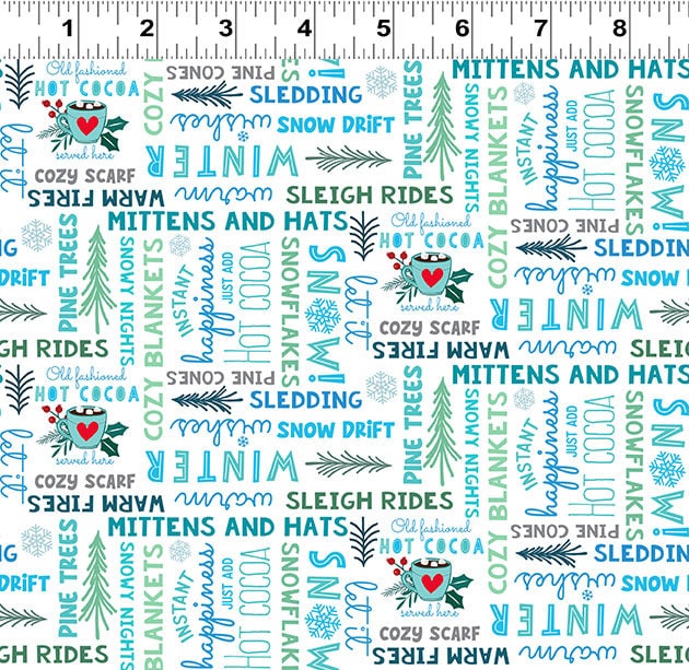 Snow Drift - Words - By Michael Zindell For Clothworks Fabrics - Sold By The Yard Cut Continuous - In Stock and Ships Today