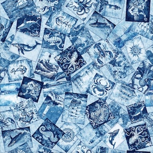 Ocean Blues - Nautical Patches - By QT Fabrics - Sold By The Continuous Yard - In Stock Ships Today