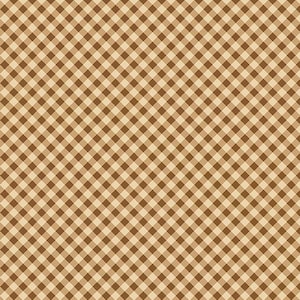 May include: A repeating diagonal gingham pattern featuring alternating squares of light beige and medium brown. The grid design is uniform across the entire surface, creating a consistent geometric check motif with clean lines and sharp color contrast.