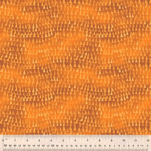 May include: Orange fabric with a repeating pattern of small, light orange triangles. The fabric is textured and has a subtle sheen.