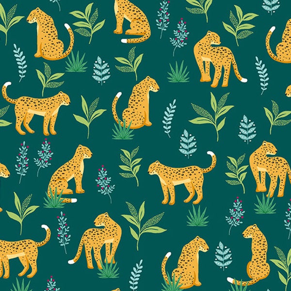 Jewel Tones - Teal Cheeky Leopard - By Makower UK For Andover Fabrics - Sold By The Yard And Cut Continuous - In Stock And Ships Today