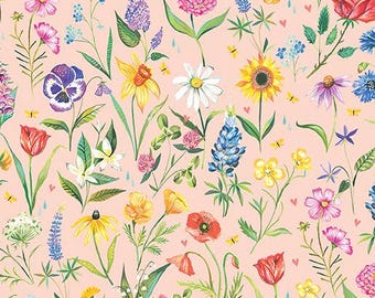 Um Coração da Pradaria - Flores de Pêssego - Por Katie Daisy para Tecidos Benartex - Vendido por Metro, Corte Contínuo - Envio Hoje