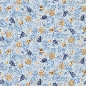 Cobalt Seas - Spaced Shells - By Andrea Tachiera For Henry Glass Fabrics - Sold By The Continuous Yard - In Stock And Ships Today