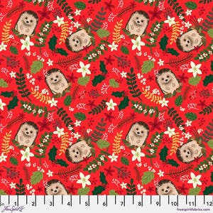 Cabane de Noël - hérisson de Noël - par Mia Charro pour les tissus FreeSpirit - vendu par yard continu - en stock expédié aujourd'hui