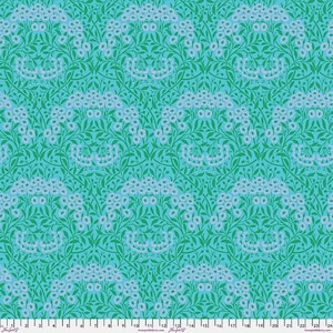 Kaffe x Morris And Co - Aqua Michaelmas Daisy - By Kaffe Fassett x The Original Morris & Co For FreeSpirit Fabrics - Sold By Yard In Stock