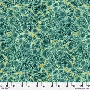 Tim Holtz Palette Teal - Teal Marble - By Tim Holtz For FreeSpirit Fabrics - Sold By The Continuous Yard - In Stock And Ships Today