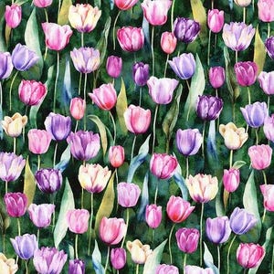 Flower Shoppe - Emerald Tulip - By Hoffman Fabrics - Sold By The Continuous Yard - In Stock Ships Today