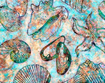 Oceana - Multi Seashells - By Dan Morris For QT Fabrics - Sold By Continuous Yard - Ships Today