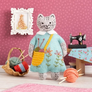 Felt Craft Kit - Mrs. Cat Loves Knitting - By Corinne Lapierre - Sold By The Kit - In Stock And Ships Today