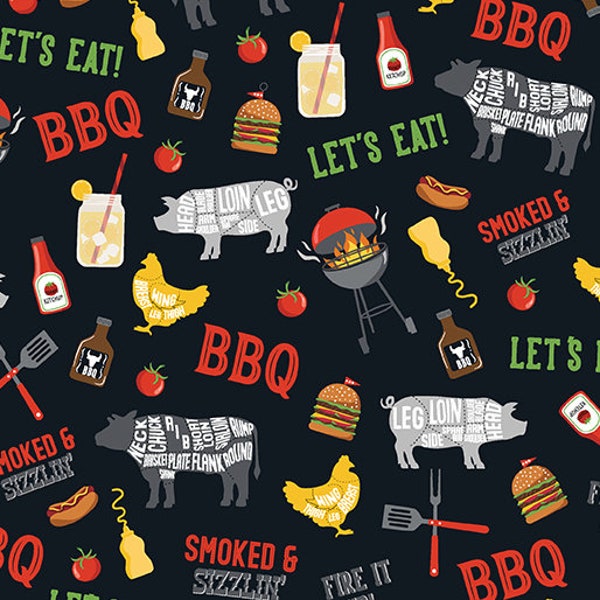 Chillin And Grillin - Dark Smoked And Sizzlin - By KANVAS Studio For Benartex Fabrics - Sold By The Yard - In Stock Ships Today