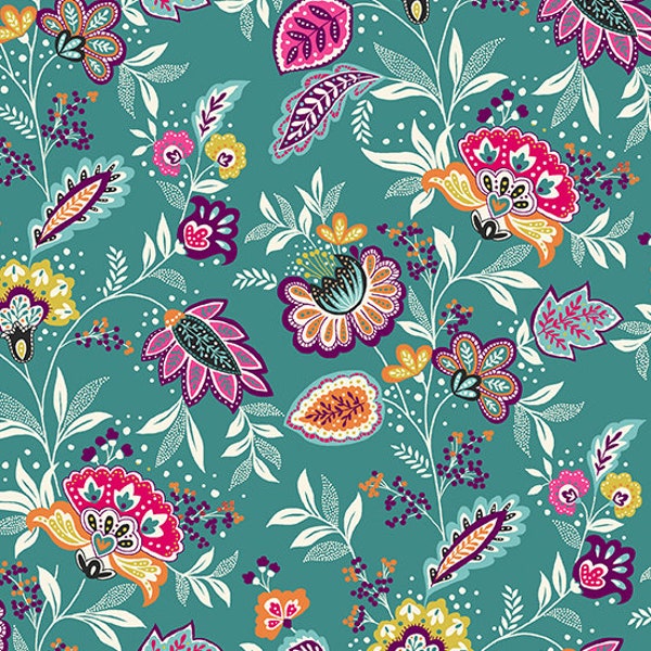 Jewel Tones - Teal Sarasa - By Makower UK For Andover Fabrics - Sold By The Yard And Cut Continuous - In Stock And Ships Today