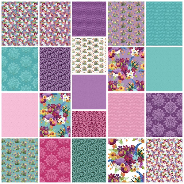 Floralicious - Fat Quarter 21pc/bundle - By Lila Tueller For Riley Blake Designs - Sold By The Bundle - In Stock and Ships Today