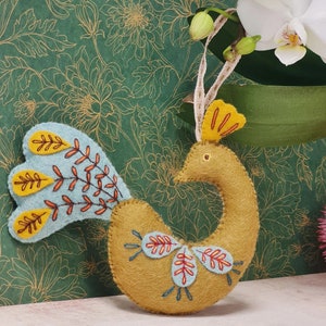 Felt Craft Kit - Folk Embroidered Peacock - By Corinne Lapierre - Sold By The Kit - In Stock And Ships Today