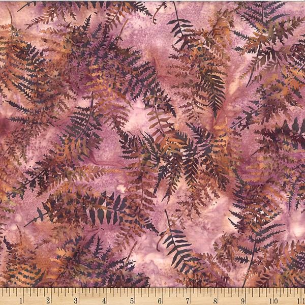 Woodland Batiks - Dusty Pink Fern Toss - by McKenna Ryan for Hoffman Fabrics - Sold By Yard And Cut Continuous - In Stock Ships Today
