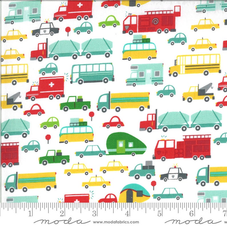 On The Go Beep Beep By Stacy Iest Hsu For Moda Fabrics Sold by the Yard And Cut Continuous In Stock and Ships Today