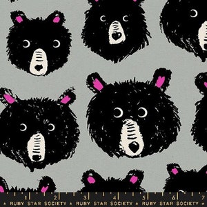Teddy And The Bears Linen - Steel - By Sarah Watts For Ruby Star Society - Sold By The Continuous Yard - In Stock And Ships Today