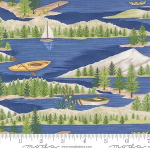On Lake Time - Deep Blue Lake Scene - By Deb Strain For Moda Fabrics - Sold by the Yard and Cut Continuous - In Stock and Ships Today
