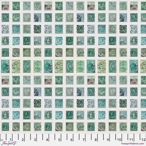 Tim Holtz Palette Teal - Teal Stamps - By Tim Holtz For FreeSpirit Fabrics - Sold By The Continuous Yard - In Stock And Ships Today