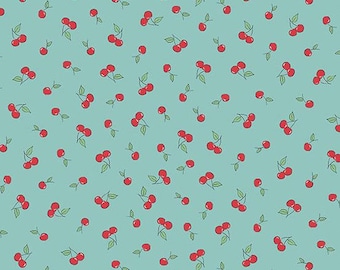Afternoon Tea - Teal Cherry Crush - By Makower UK for Andover Fabrics - Sold by the Yard and Cut Continuous