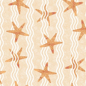 Reef - Cream Starfish Stripe - By Two Can Art For Andover Fabrics - Sold By The Continuous Yard - In Stock And Ships Today