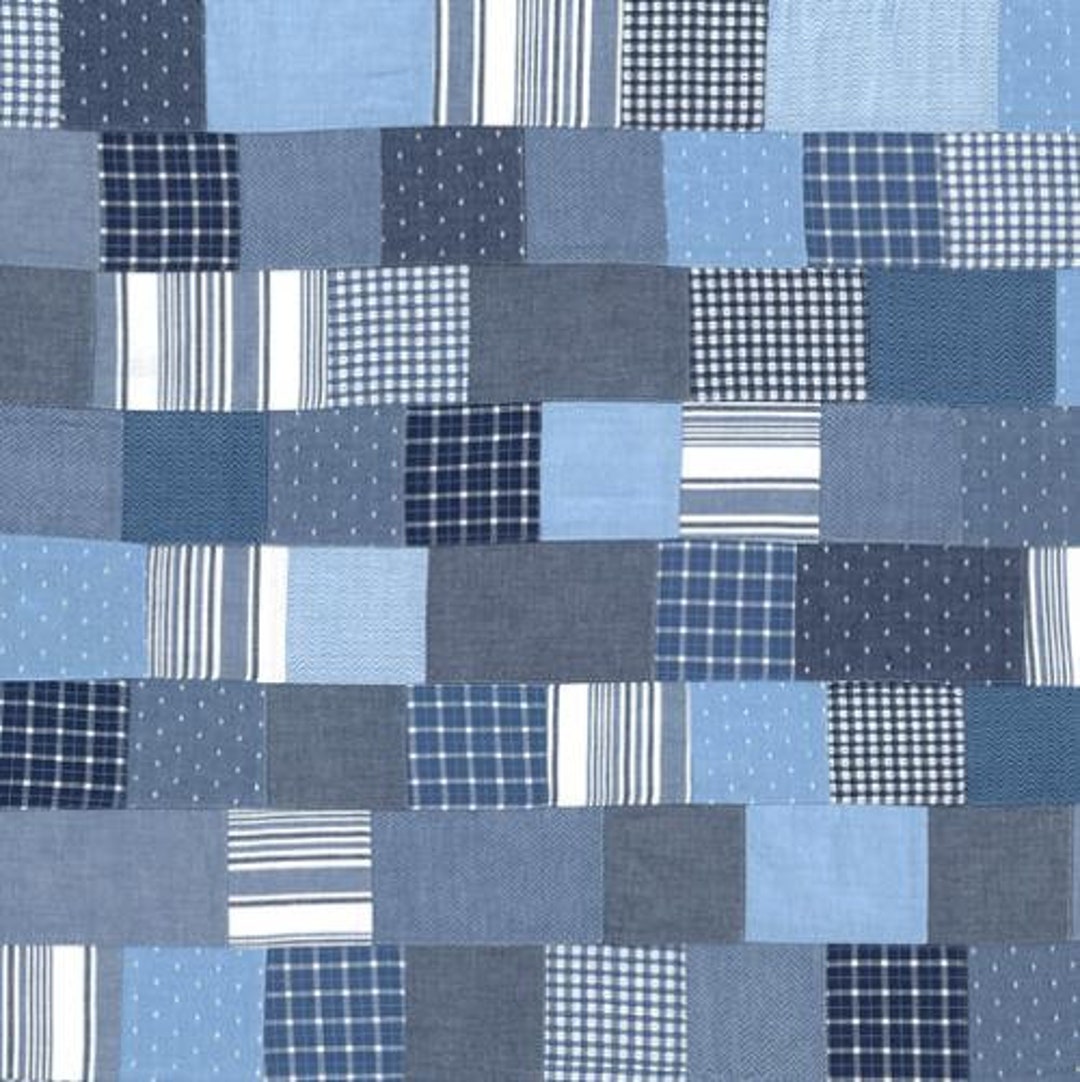 Denim Daisies Woven - Navy Patchwork - by Fig Tree Co for Moda Fabrics ...