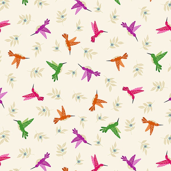 Jewel Tones - Cream Hummingbird - By Makower UK For Andover Fabrics - Sold By The Yard And Cut Continuous - In Stock And Ships Today