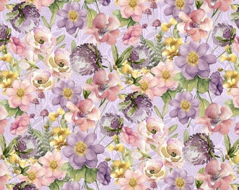 Fairy Boutique – Lila Blumenmuster – Von Graphic 45 für Lumin Fabrics – Erhältlich als Meterware und am Stück – Sofort lieferbar