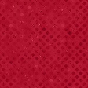 May include: A vibrant red fabric featuring a repeating pattern of circular polka dots. The dots exhibit a subtle, textured, and slightly metallic or glittery finish that contrasts with the solid red background, creating a consistent visual rhythm.