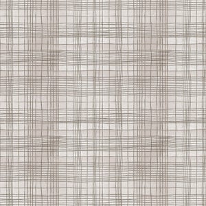 May include: A seamless pattern featuring a grid design with a neutral color palette. The pattern consists of intersecting lines in a muted gray hue, creating a plaid or checkered effect against a light beige background. The lines have a slightly uneven, hand-drawn appearance.