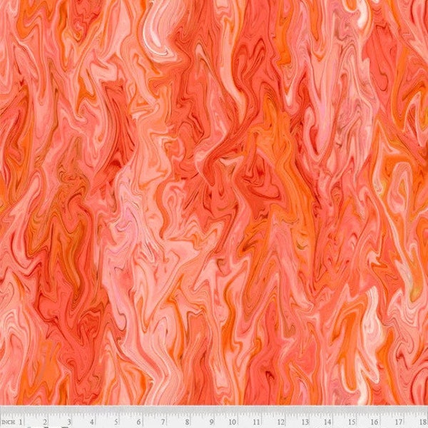 Marble Studio - Red Orange Marble - by Teresa Ascone for P&B Textiles - Sold By The Yard Cut Continuous - In Stock, Ships Today