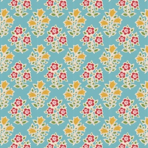 Jubilee - Teal Farm Flowers - By Tone Finnanger For Tilda - Sold By The Yard - In Stock And Ships Today