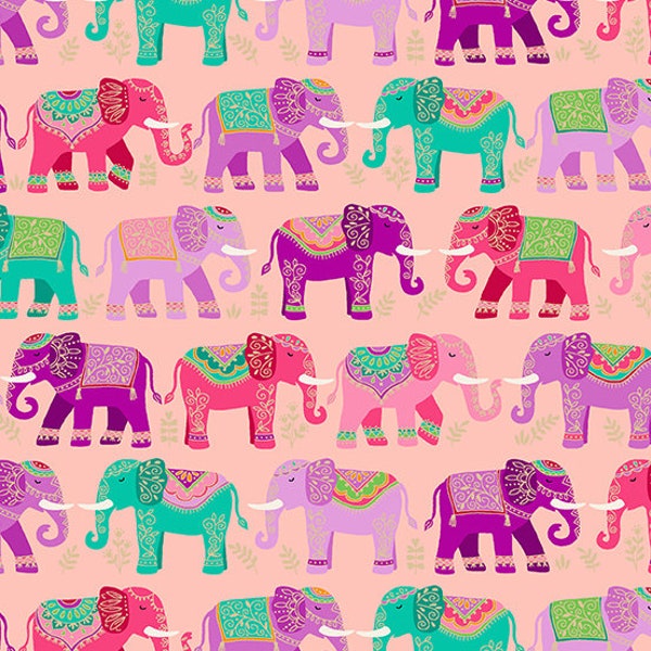 Jaipur - Metallic Pink Elephants - By Andover Fabrics - Sold By The Yard And Cut Continuous - In Stock And Ships Today