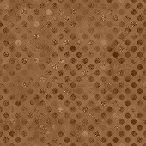 May include: A seamless digital pattern featuring a repeating arrangement of circles in varying shades of brown. The design incorporates a textured, distressed background with some circles displaying a metallic, glittery, or foil-like finish.