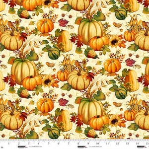 Autumn Fields - Cream Pumpkins - By Art Loft For Studio E Fabrics - Sold By The Continuous Yard - In Stock And Ships Today