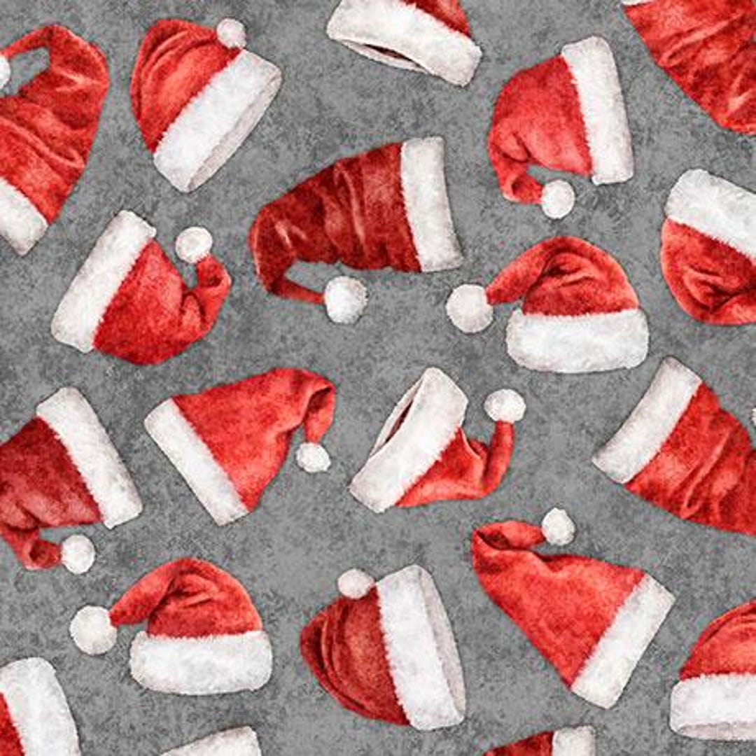 Holly Jolly - Gray Santa Hats - by Morris Creative Group for QT Fabrics ...