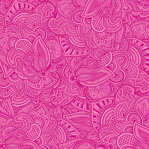 Könnte beinhalten: Ein nahtloses Muster mit komplizierten pinkfarbenen Paisley-Designs. Das Muster besteht aus sich wiederholenden floralen Motiven und Wirbeln.