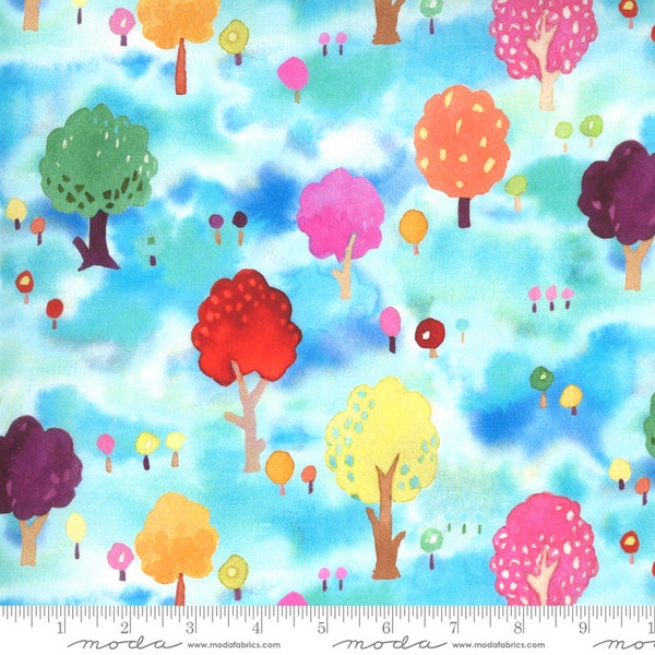 Fanciful Forest - Turquoise Orchard Trees - By Momo For Moda Fabrics - Sold by the Yard and Cut Continuous - In Stock And Ships Today