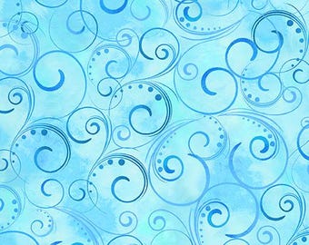 May include: A seamless pattern featuring swirling, stylized blue and teal designs. The pattern has a watercolor effect, with darker blue swirls and dots on a lighter blue background. The design is suitable for fabric or wallpaper.