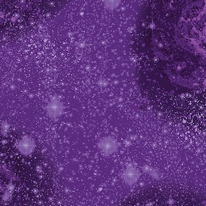 May include: A digitally created image of a deep purple galaxy with numerous stars and nebulas. The image has a textured appearance, with varying shades of purple and white, creating a cosmic and ethereal effect. The stars are of different sizes and brightness.