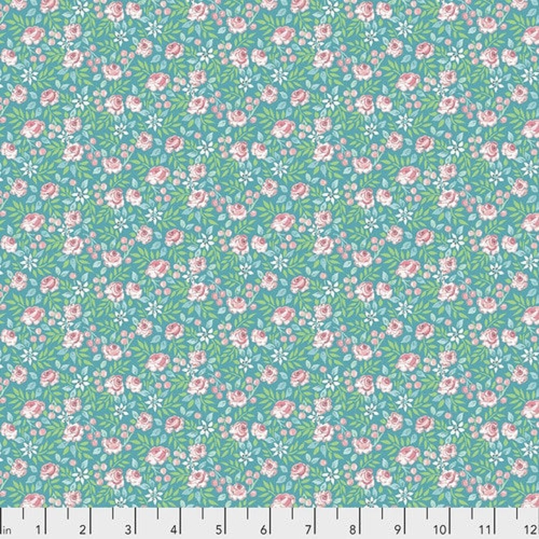 Adelaide Grove Aqua Canberra Rose Dena Designs for Freespirit Fabrics