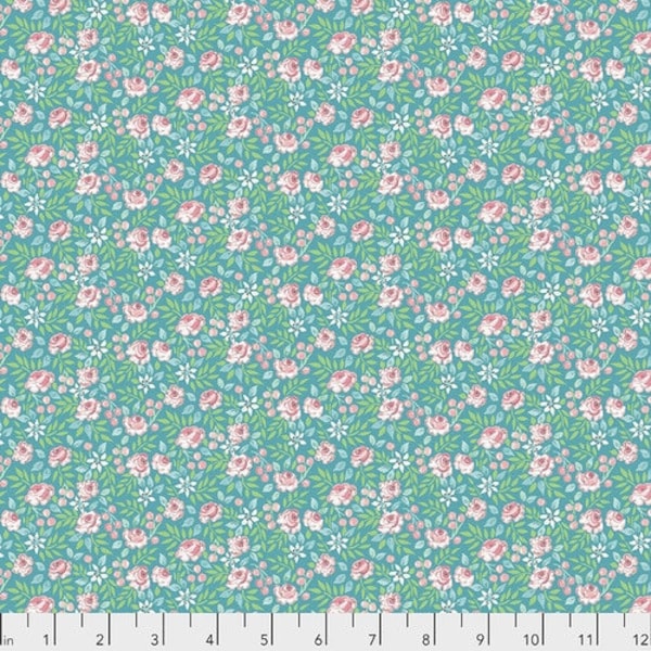 Adelaide Grove - Aqua Canberra Rose - Dena Designs For Freespirit Fabrics - Sold by the Yard and Cut Continuous - In Stock and Ships Today