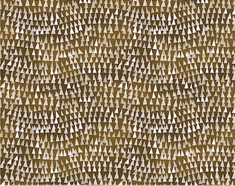 May include: A brown fabric with a white triangle pattern. The fabric is measured with a ruler in inches.