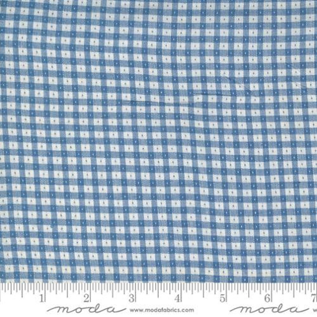 Denim Daisies Woven - Blue Jeans Gingham - by Fig Tree Co for Moda ...
