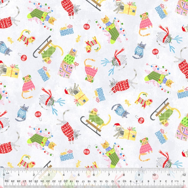 Happy Pawlidays - Meowy Christmas - By Jill McDonald For Windham Fabrics - Sold By Yard And Cut Continuous - In Stock Ships Today