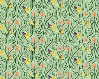 Backyard Wonders - Green Daylily Dance - By Adam Trest For FreeSpirit Fabrics - Sold By The Yard Cut Continuous - Ships Today