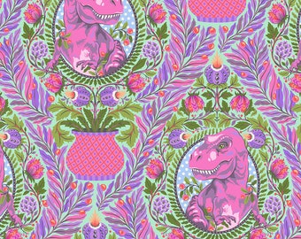 Roar! - Mist Tree Rex - By Tula Pink For FreeSpirit Fabrics - Sold By The Continuous Yard - In Stock And Ships Today!