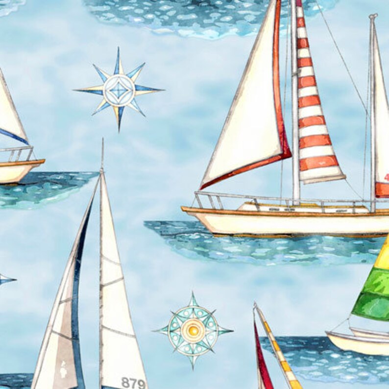 In Stock and Ships Today Sold by the Yard and Cut Continuous Sailboats Quilting Treasures Smooth Sailing by Dan Morris Light Cream