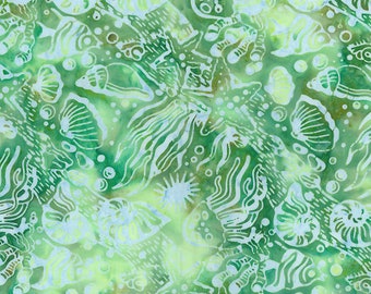 Sea Life Batik - Green Tidal Pool - By Banyan Batiks - Sold By Yard Cut Continuous- In Stock and Ships Today