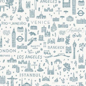 Bon Voyage - Silhouette del viaggiatore - Di Rifle Paper Co. per Cotton and Steel - Venduto al metro continuo - Disponibile in magazzino. Spedizione oggi stesso.